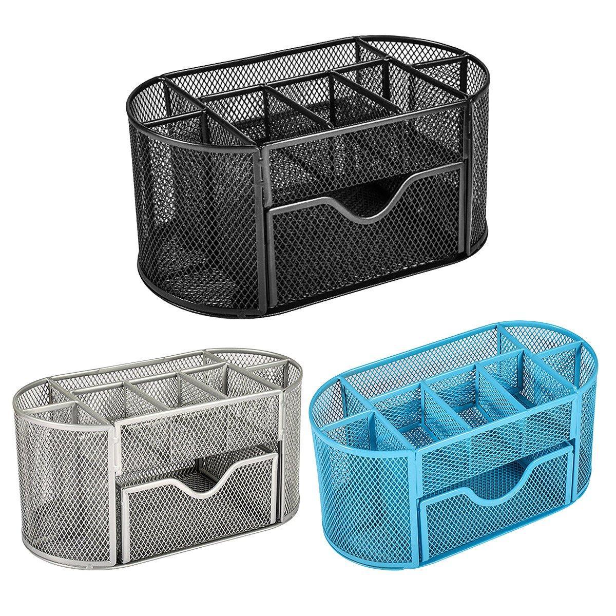 Premium Metal Desktop Pen Holder – Black with Pull-Out Drawer