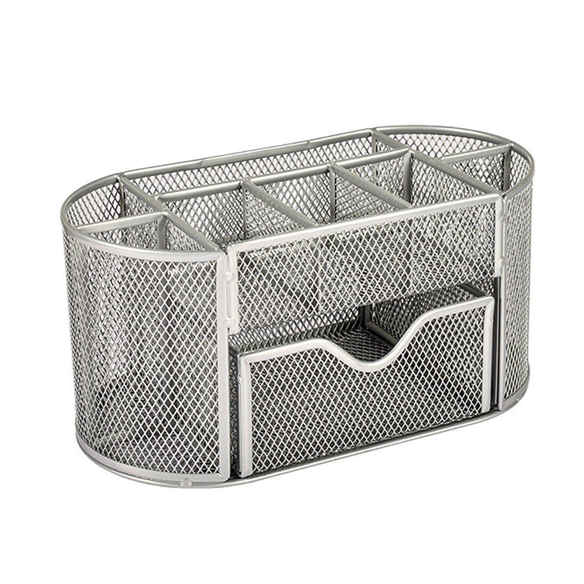 Premium Metal Desktop Pen Holder – Black with Pull-Out Drawer
