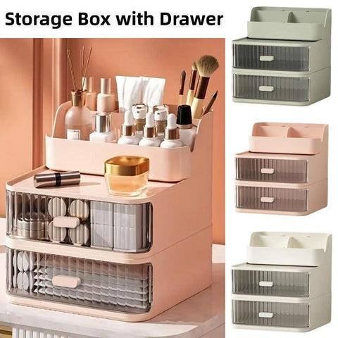 Desktop Storage Box Organizer for Stationery & Cosmetic with 2 Drawers - Green - SuperSaverAU - view 1