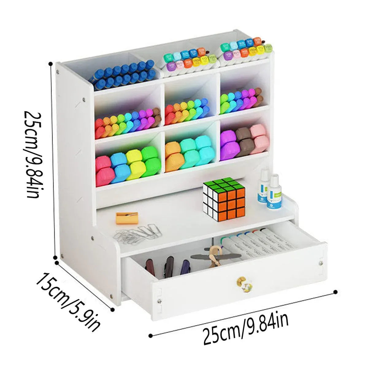 Premium Wooden Desk Organiser – White with Drawer
