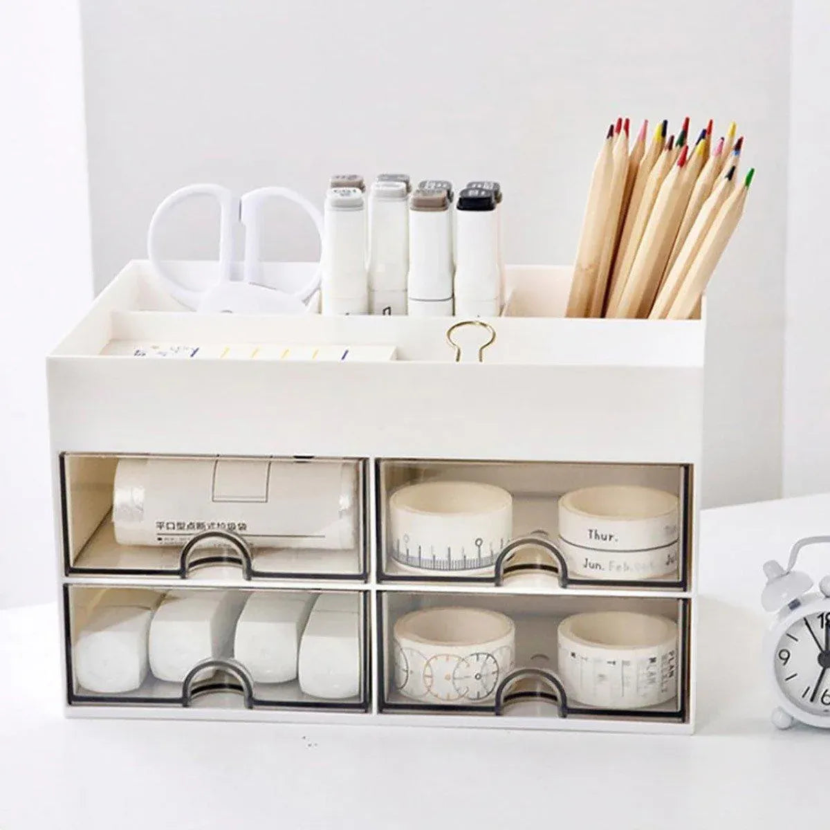Premium Large Capacity Desktop Pen Storage Box – with Drawers