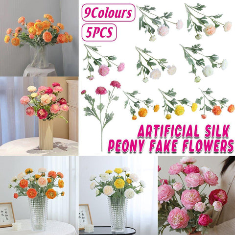 5pcs Artificial Peony Silk Flowers Bouquet Decor Faux Floral Arrangements - Champagne - SuperSaverAU - view 1