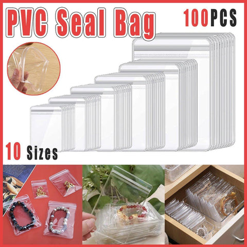 Premium 100 Pack Clear PVC Self Sealing Jewellery Bags 9x13cm