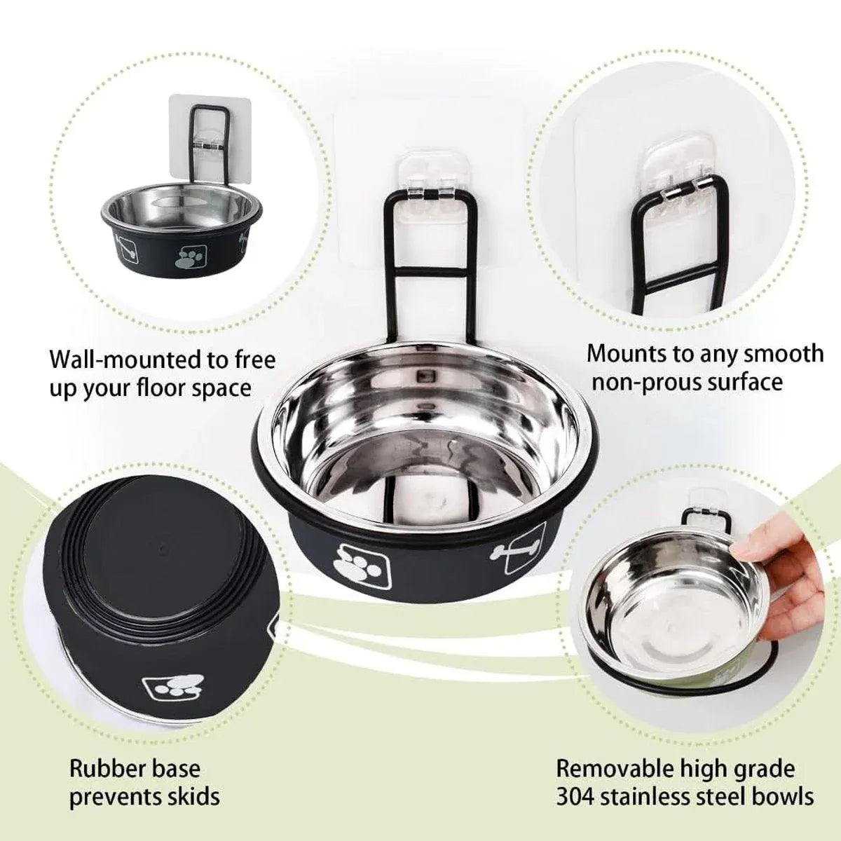 Premium Hanging Stainless Steel Pet Bowl - Black 14cm