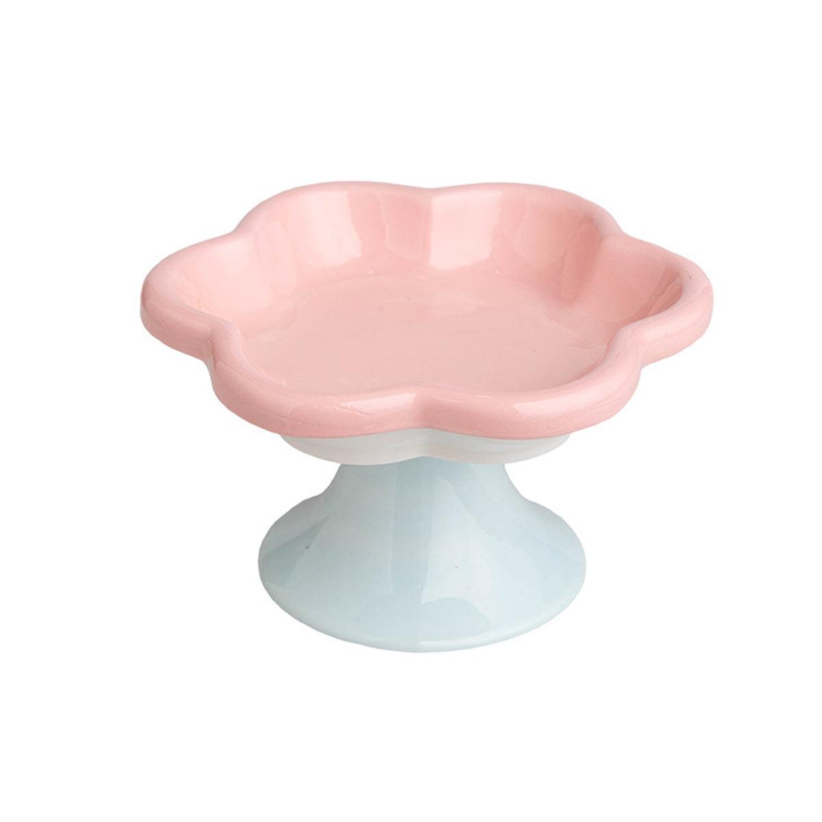 Premium Flower Ceramic Cat Bowl - Blue 150ml