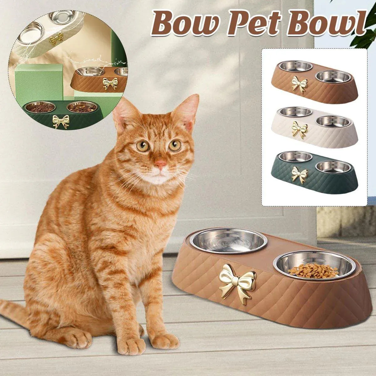 Premium Stainless Steel Double Pet Bowl Feeder – Green