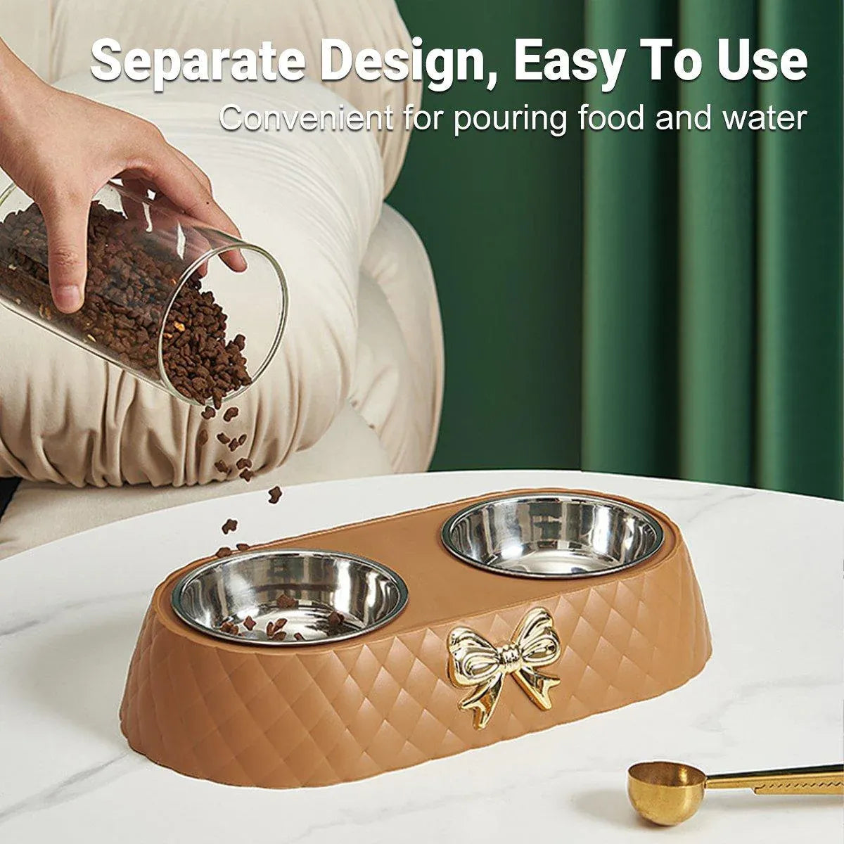 Premium Stainless Steel Double Pet Bowl Feeder – Green