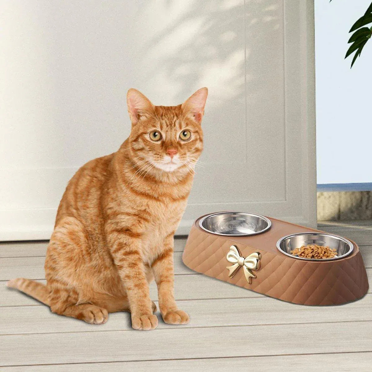 Premium Stainless Steel Double Pet Bowl Feeder – Green