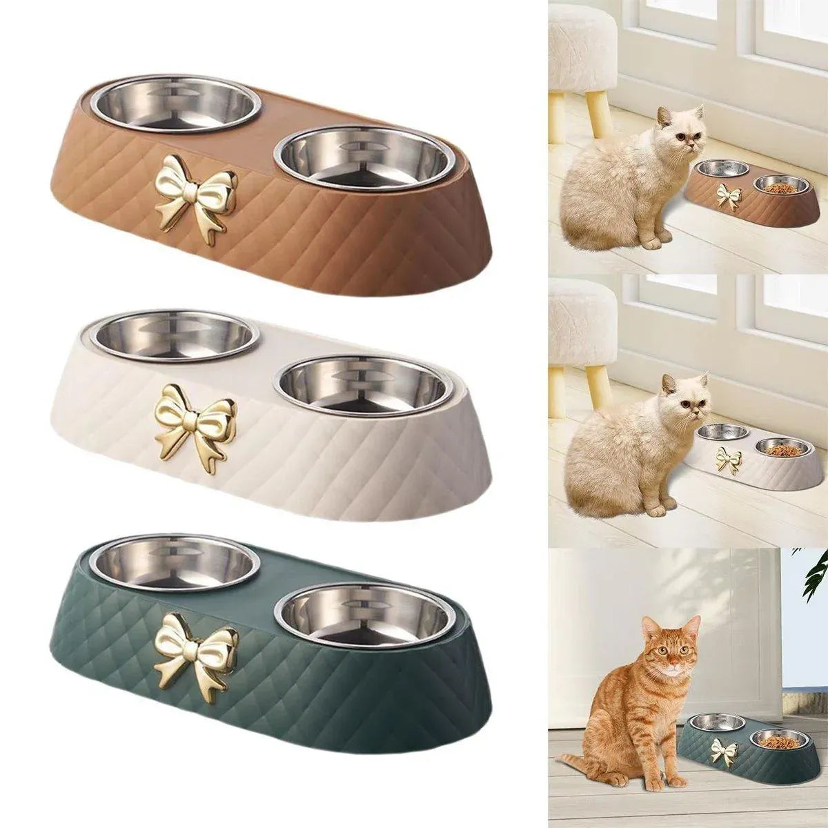 Premium Stainless Steel Double Pet Bowl Feeder – Green