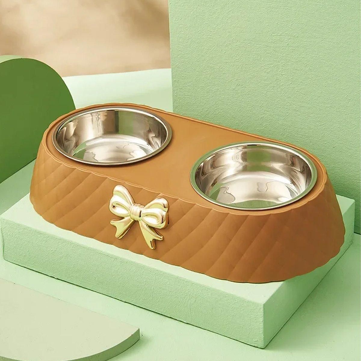 Premium Stainless Steel Double Pet Bowl Feeder – Green