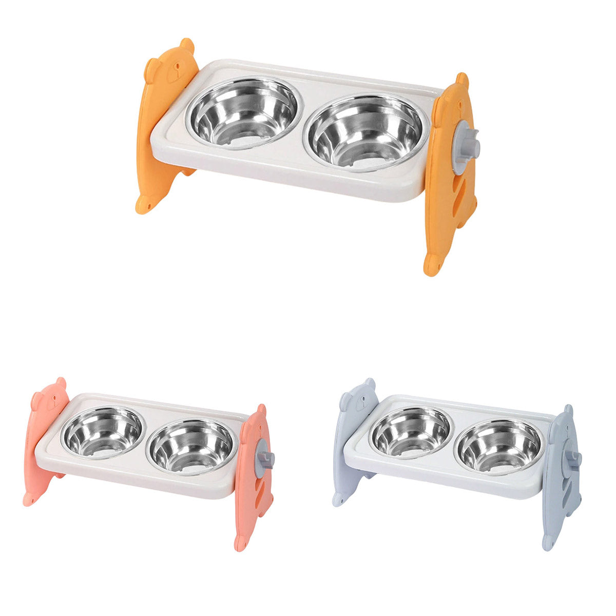 Premium Adjustable Double Pet Feeding Bowls - Orange