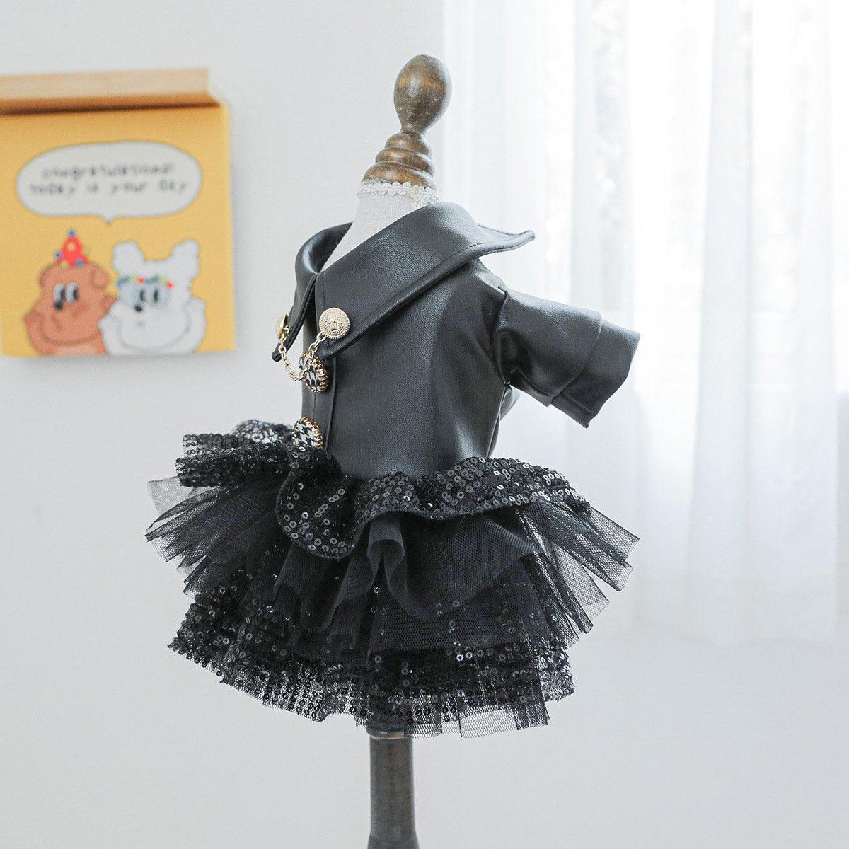 Pet Dog Cat Clothes Leather Sequin Skirt Outfit - M, Autumn Winter Fashion - SuperSaverAU - view 5