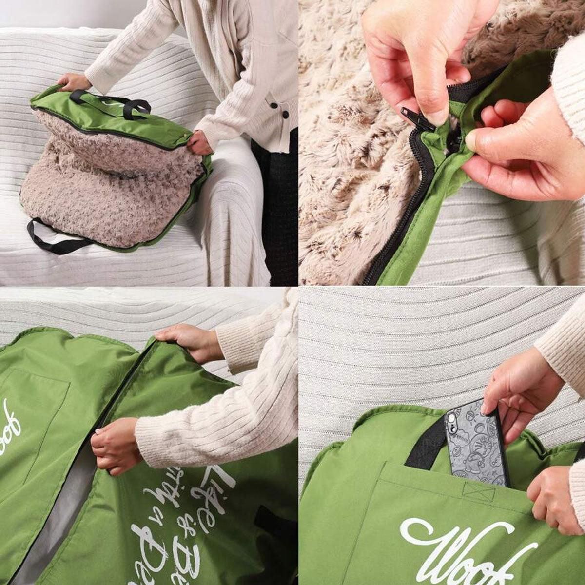 Portable Waterproof Dog Mat - Foldable Zippered Travel Bed - Green Size