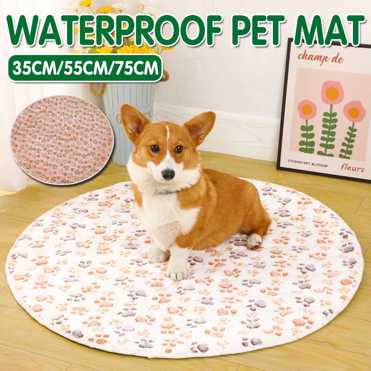 Round Waterproof Dog Pad - Non-Slip, Machine Washable, Khaki & White - 55cm - SuperSaverAU - view 1