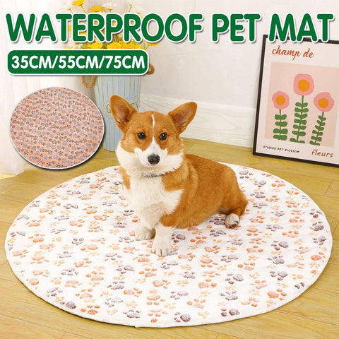 Round Waterproof Dog Pad - Non-Slip, Machine Washable, Khaki & White - 55cm - SuperSaverAU - view 1