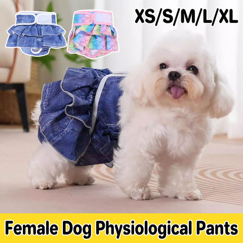 Premium Reusable Female Dog Diaper Skirt with 5-Layer Absorption - Denim Print M