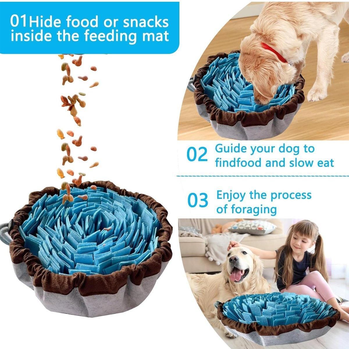 Premium Blue & Brown Pet Snuffle Mat Slow Feeder Puzzle Toy
