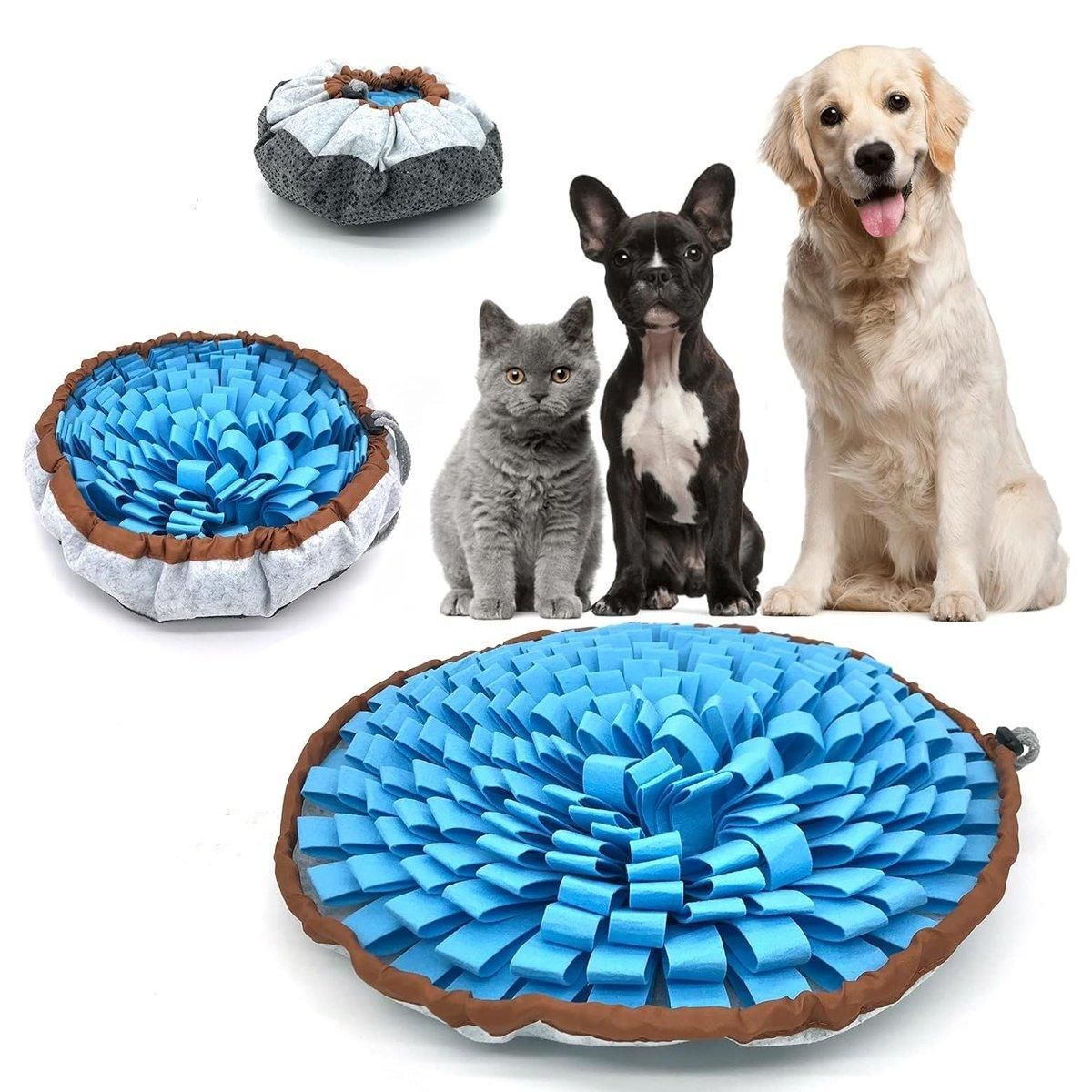 Premium Blue & Brown Pet Snuffle Mat Slow Feeder Puzzle Toy
