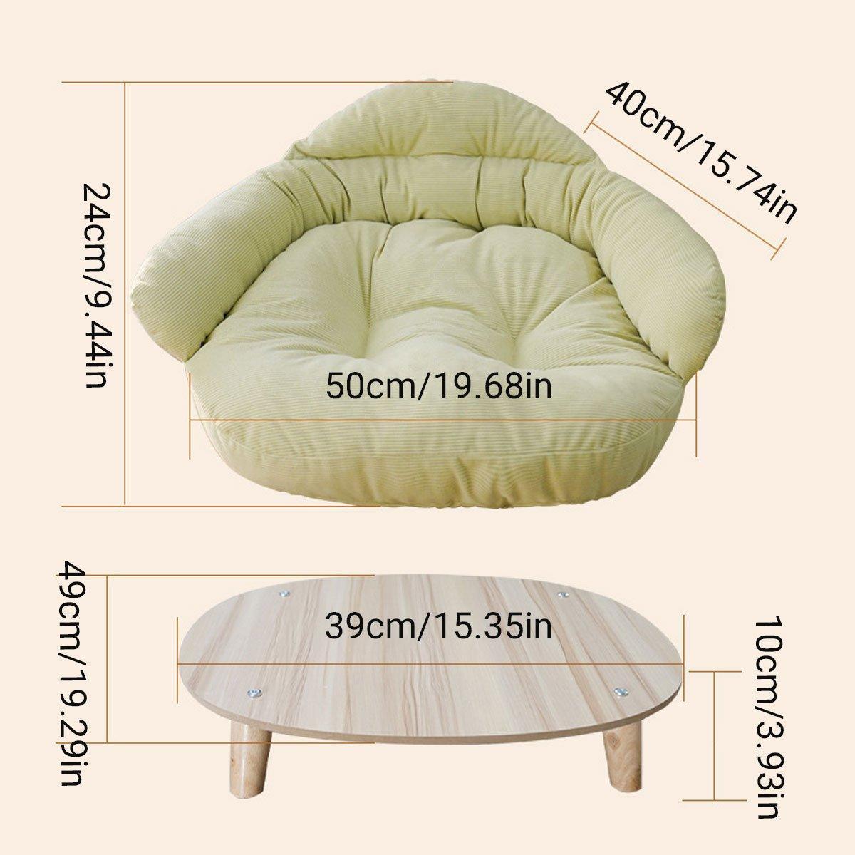 Premium Green Pet Sofa Bed with Washable Cushion & Wooden Legs