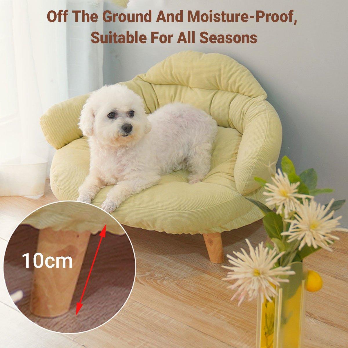 Premium Green Pet Sofa Bed with Washable Cushion & Wooden Legs
