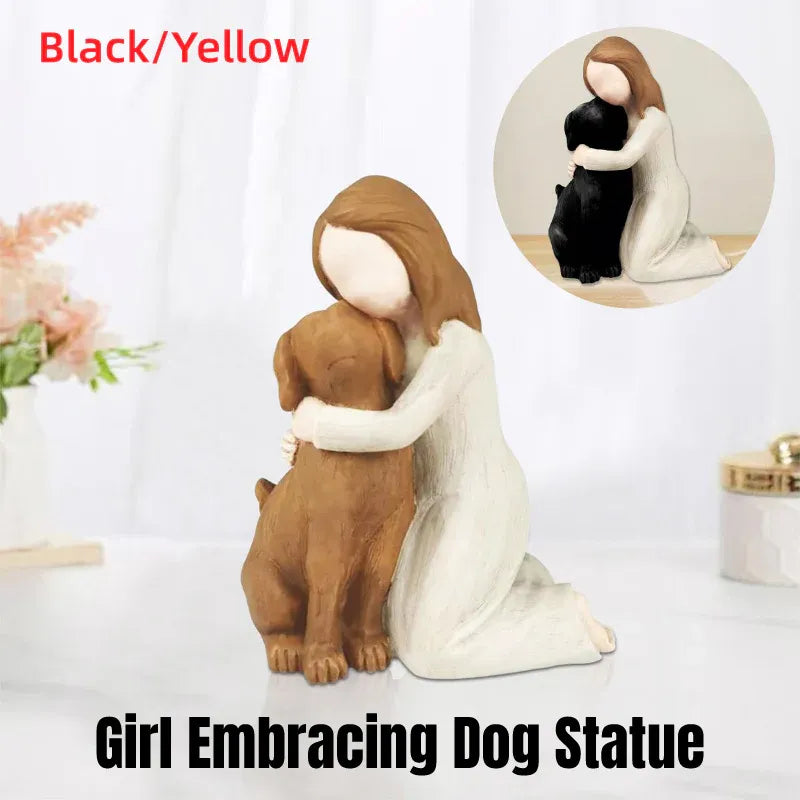 Premium Yellow Girl Hugging Dog Resin Figurine Home Decoration Gift