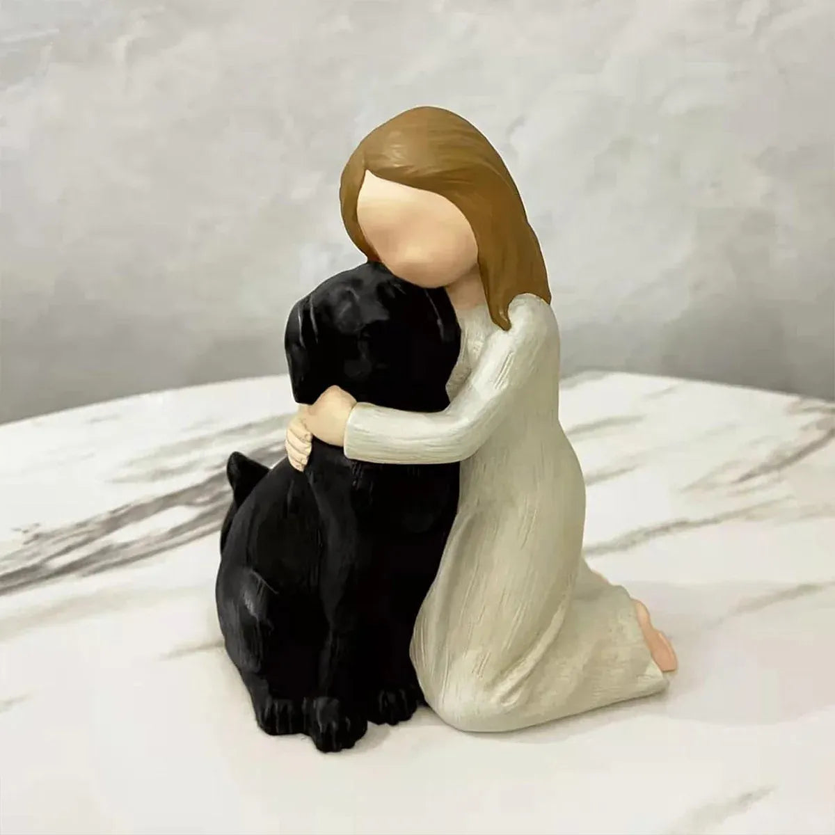 Premium Yellow Girl Hugging Dog Resin Figurine Home Decoration Gift