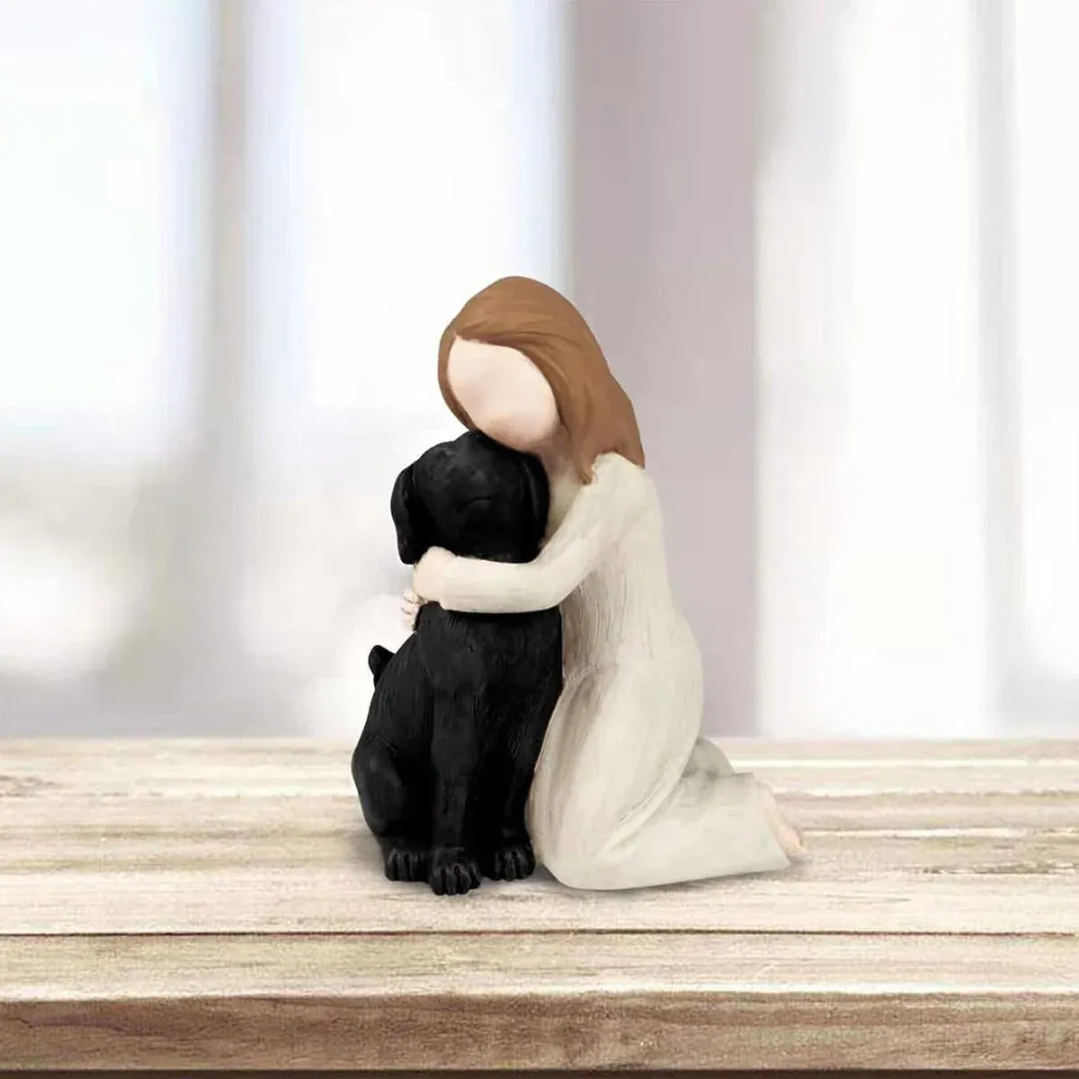 Premium Yellow Girl Hugging Dog Resin Figurine Home Decoration Gift