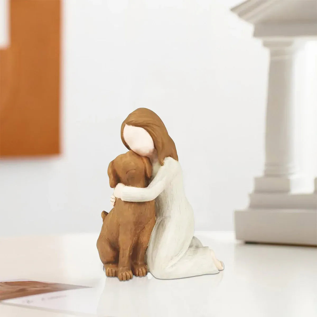 Premium Yellow Girl Hugging Dog Resin Figurine Home Decoration Gift