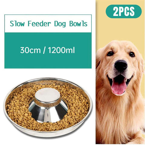 Stainless Steel 30cm Slow Feeder Pet Food Bowls 2pcs Non-Slip Design - SuperSaverAU - view 1