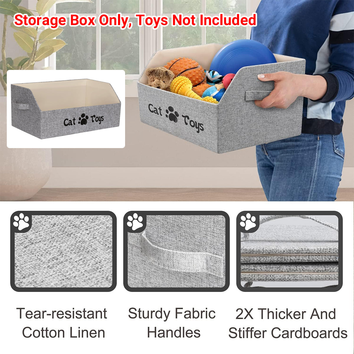 Foldable Pet Toy Storage Box - 50x29x22cm - Cat/Dog Design, Cotton Linen - SuperSaverAU - view 4