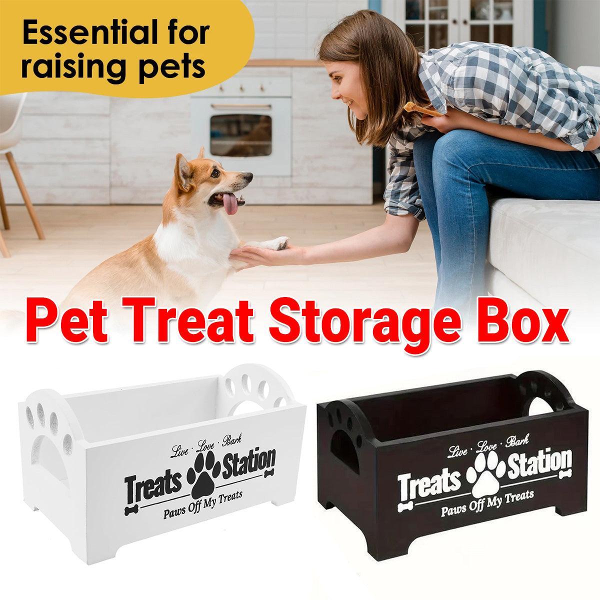 Wood Dog Treat Storage Box 23x12.5x13 cm with Paw Print Design - White - SuperSaverAU - view 1