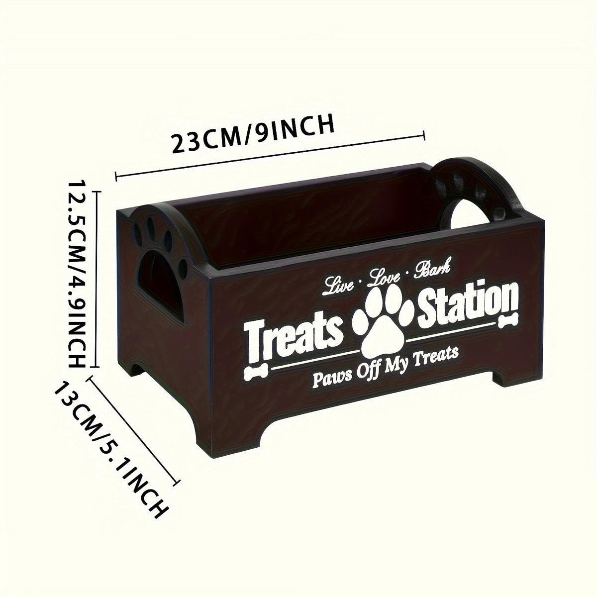 Wood Dog Treat Storage Box 23x12.5x13 cm with Paw Print Design - White - SuperSaverAU - view 3