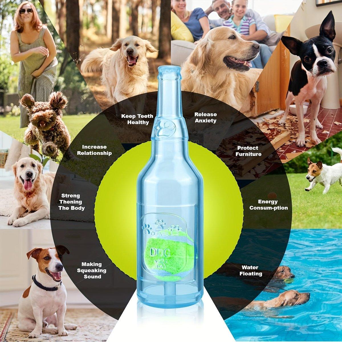Premium Wine Bottle Dog Chew Toy with Tennis Ball - Red S