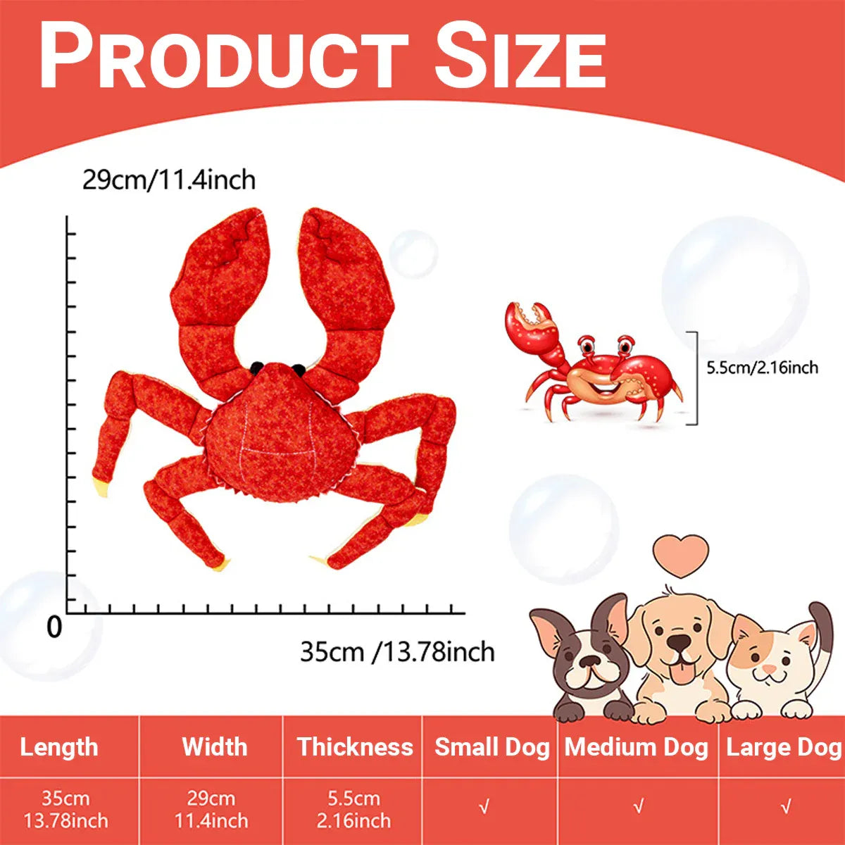 Premium Red Plush Crab Dog Toy with Reinforced Fabric