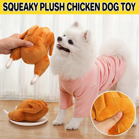 Premium Plush Roast Chicken Squeaky Dog Toy for Interactive Play