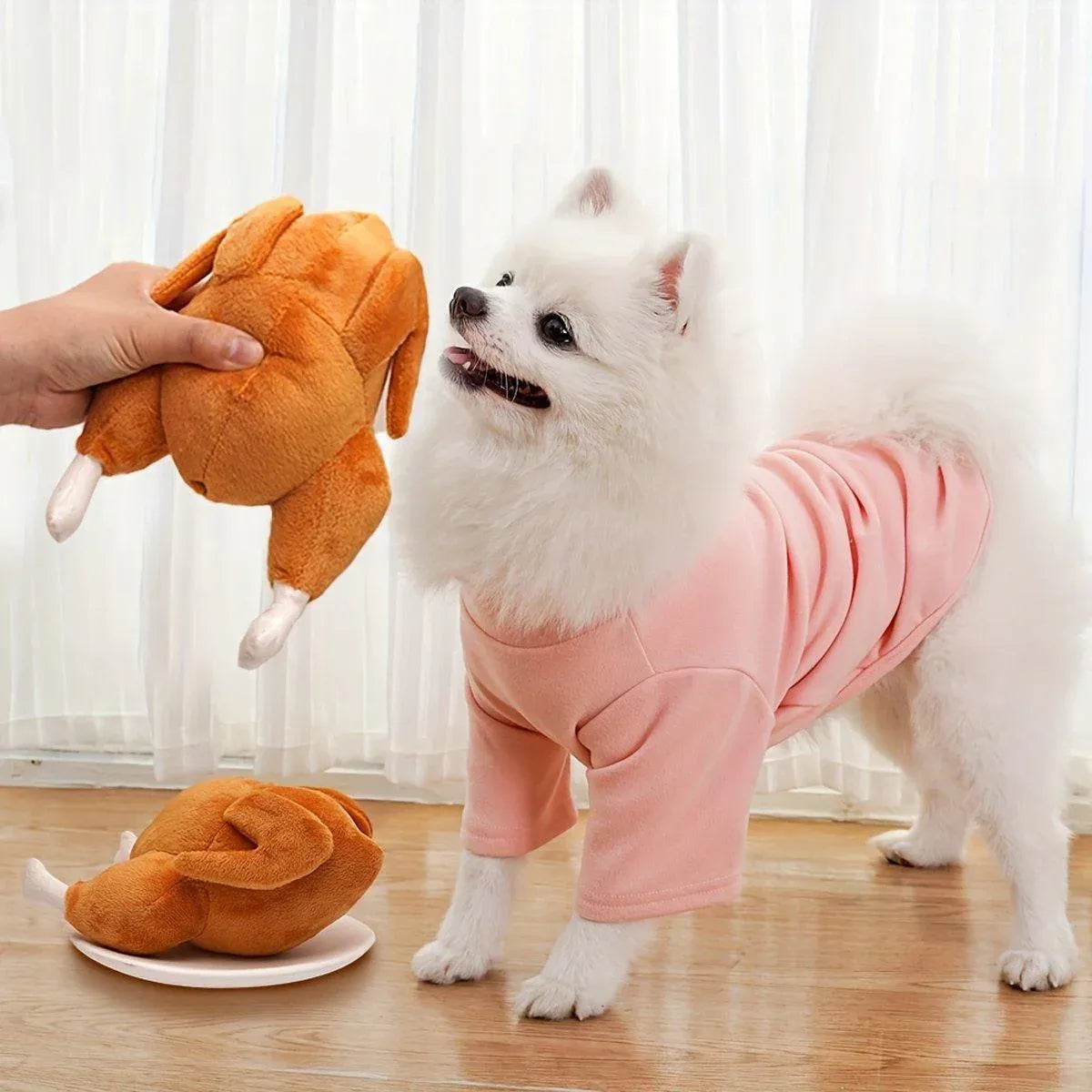 Premium Plush Roast Chicken Squeaky Dog Toy for Interactive Play