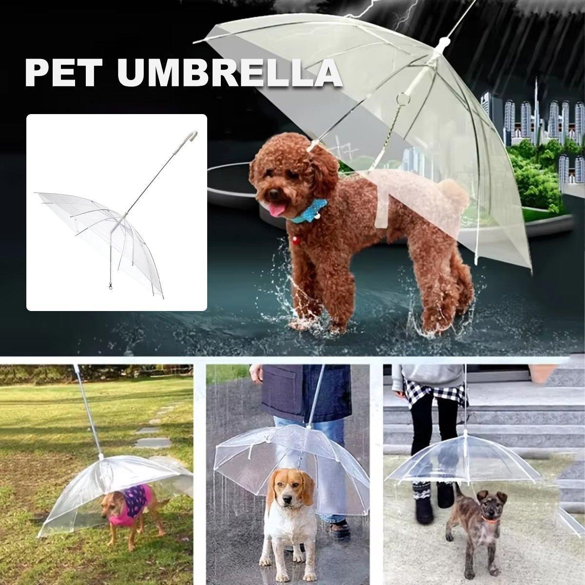 Premium Transparent Pet Umbrella with Built-In Leash - 30 Inch
