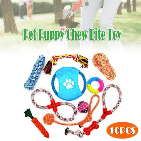 Premium Aimall Braided Rope Dog Toys Cotton & Rubber - 10 Pack