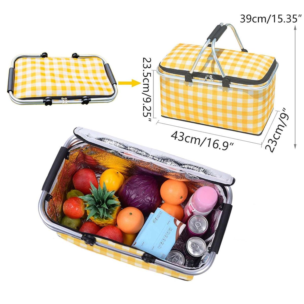 Foldable Picnic Basket Outdoor Camping Carrying Basket Portable Food Storage - Green - SuperSaverAU - view 3