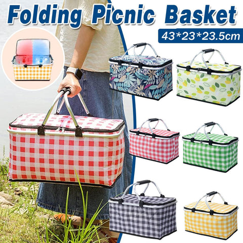Foldable Picnic Basket Outdoor Camping Carrying Basket Portable Food Storage - Greenery - SuperSaverAU - view 1