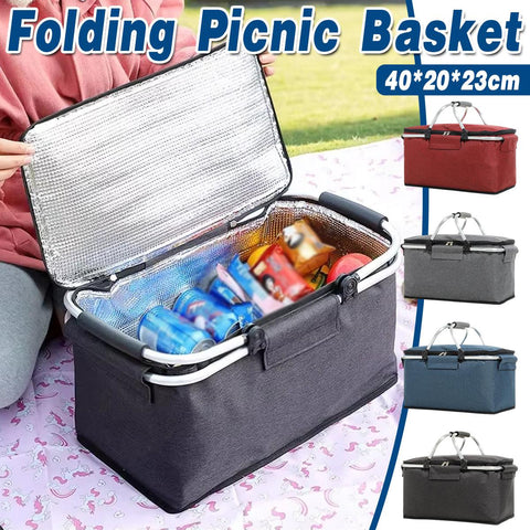 Folding Picnic Basket Insulated Cooler Bag Portable Outdoor Grocery Storage - Grey - SuperSaverAU - view 1
