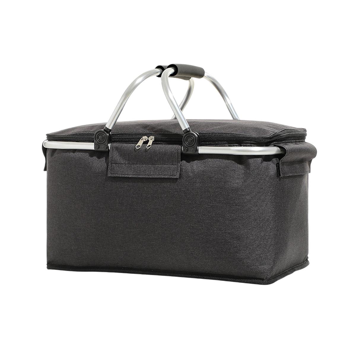 Folding Picnic Basket Insulated Cooler Bag Portable Outdoor Grocery Storage - Grey - SuperSaverAU - view 5