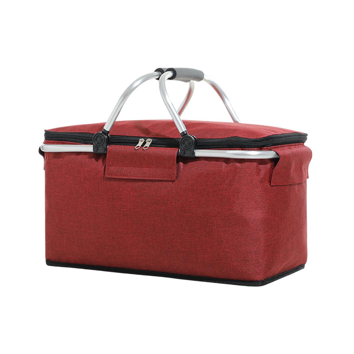 Folding Picnic Basket Insulated Cooler Bag Portable Outdoor Grocery Storage - Grey - SuperSaverAU - view 8