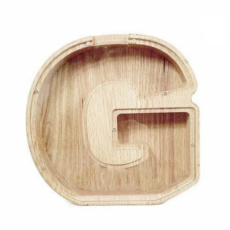 Premium Wooden Letter G Piggy Bank – Walnut with Acrylic Panel