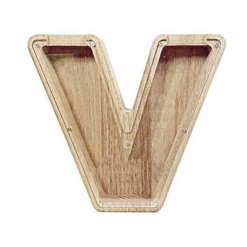 Premium Wooden Letter V Piggy Bank – Walnut with Clear Panel
