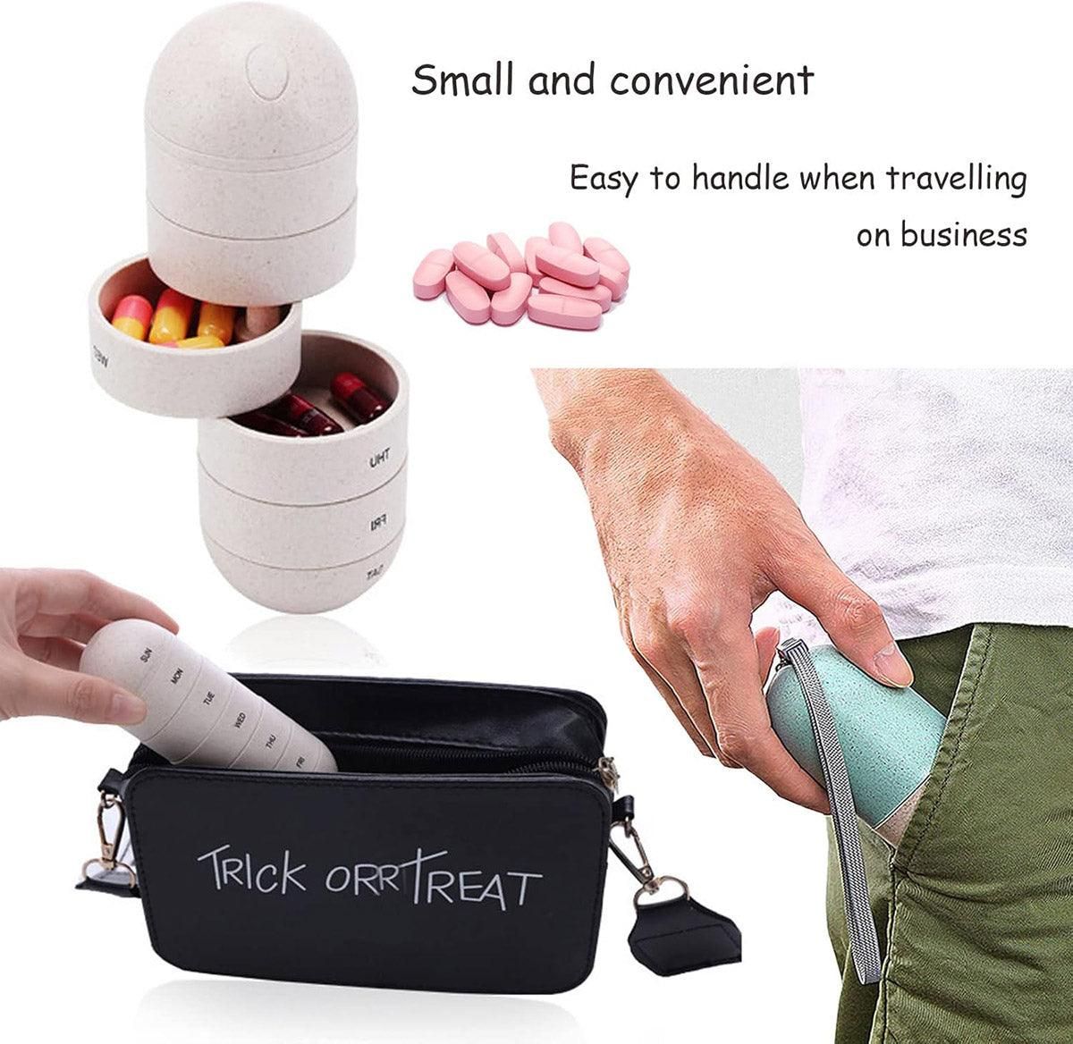 Premium Sealed 7-Compartment Rotating Weekly Pill Box with Silicone Seal