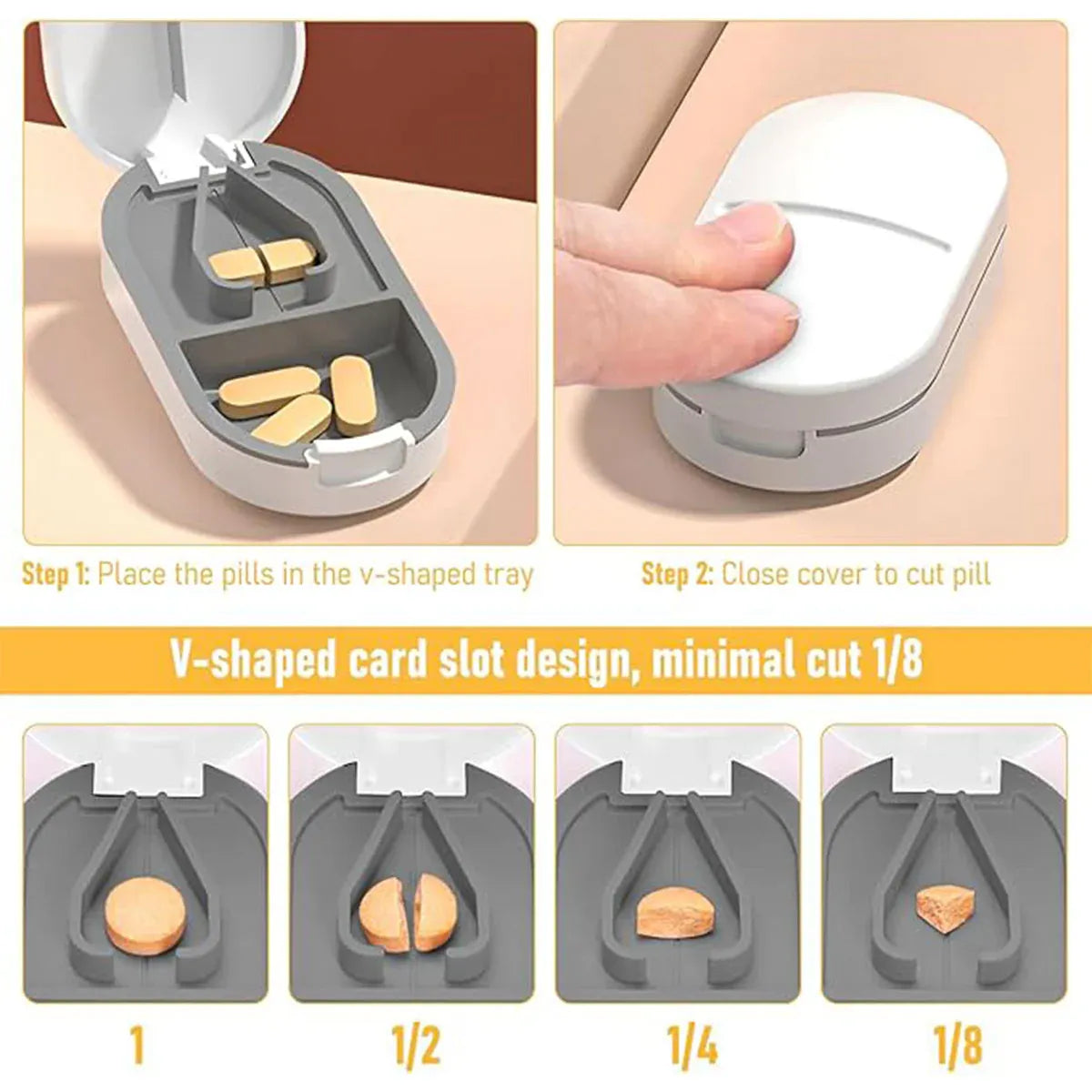 Premium 3pcs Yellow Tablet Cutter Pill Splitter and Medicine Storage Box