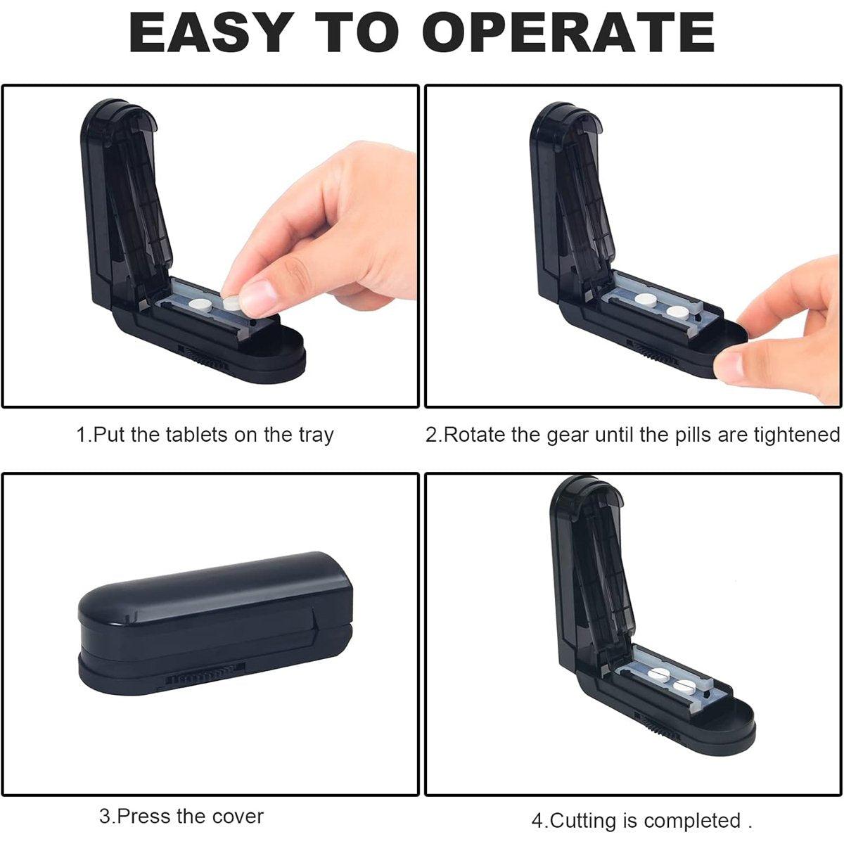 Premium Portable Pill Cutter Tablet Splitter with Gear Adjustment and Storage Organiser