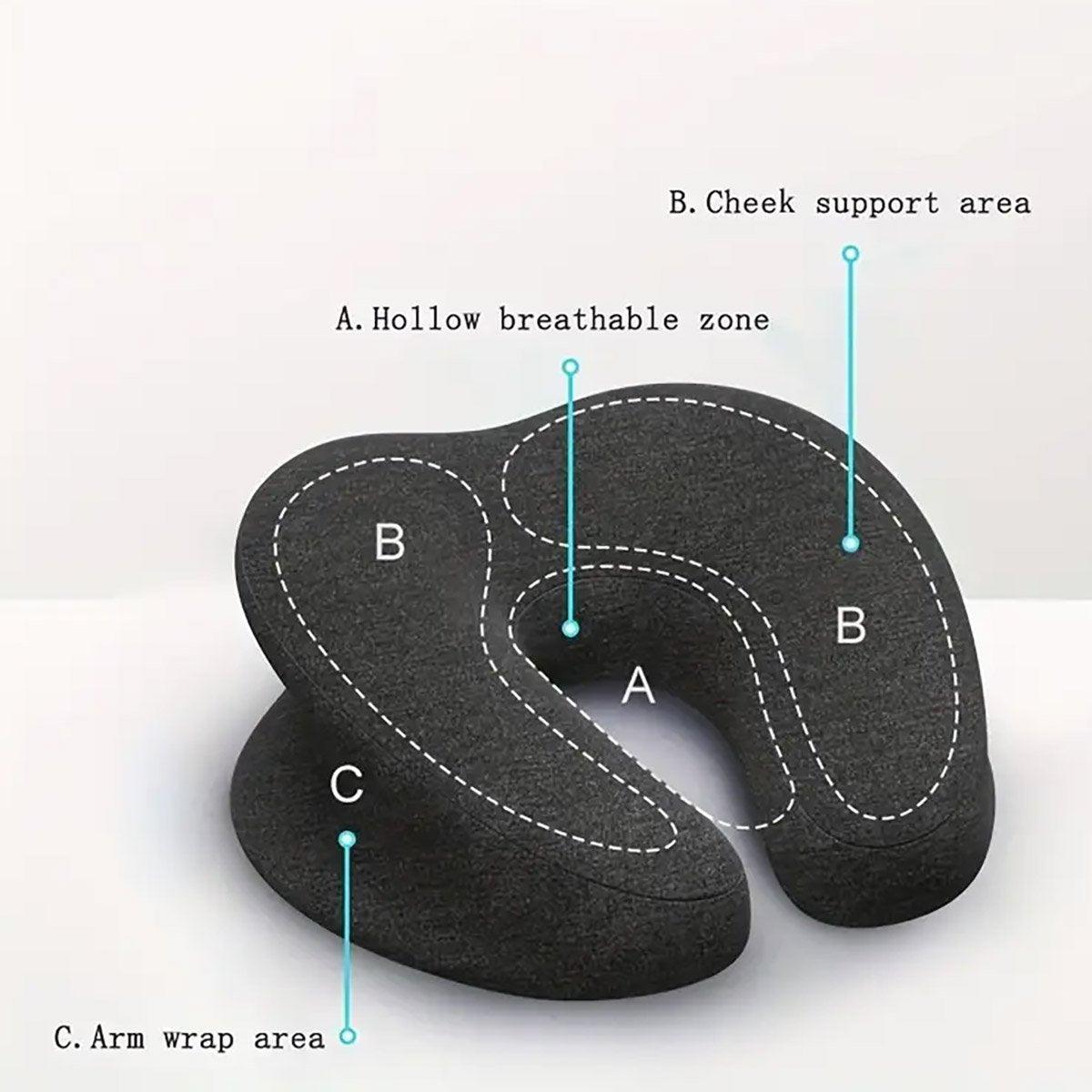 U-Shaped Face Cushion Pillow 32cm x 28cm x 15cm - Ergonomic, Soft Fabric, Blue - SuperSaverAU - view 3