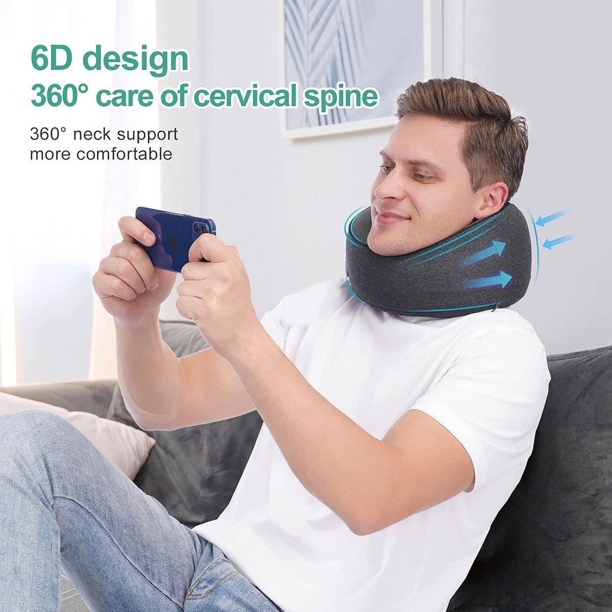 U-Shaped Travel Neck Pillow with Memory Foam & Breathable Cover - Grey - SuperSaverAU - view 5